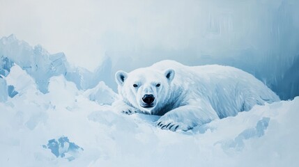 Wall Mural - A Polar Bear Resting Amidst Snowy Peaks