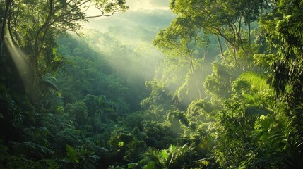 Poster - Lush Tropical Rainforest Landscape in Morning Light