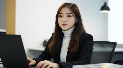 Korean business woman working on laptop