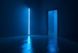 © Elie - A futuristic setting featuring blue neon light cutting through a black environment, casting sharp shadows create with ai