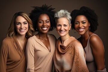 Wall Mural - diverse group of women over dark background, international womens day concept.