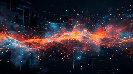 Futuristic Data Flow with Connecting Dots and Particle Waves photo