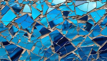 Wall Mural - Shattered blue glass mosaic creating a captivating abstract background of broken mirror fragments