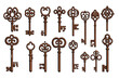 © JK_kyoto - Collection of vintage skeleton keys, intricate designs isolated on transparent background.