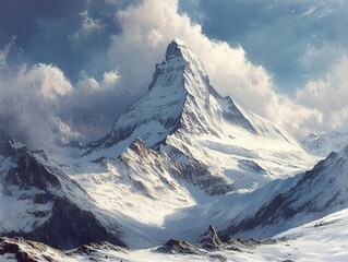 Wall Mural - Majestic Snowy Mountain Peak in the Swiss Alps