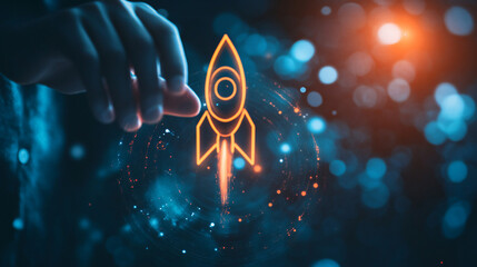 Aufkleber - Digital startup rocket signifies the businessman's vision for future growth and success in their business