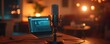 © thanawat - A modern microphone stands next to a laptop in a cozy studio setup, ideal for recording and audio production.