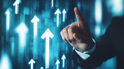 Aufkleber - Businessman gestures towards growing bright arrows on a digital display