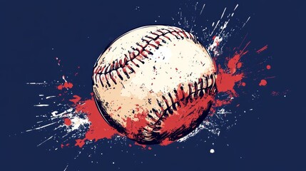 Grunge style illustration of a baseball with red and white splashes on a dark background, symbolizing the energy and spirit of the sport