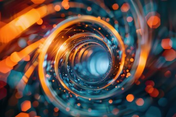 Wall Mural - abstract orange and blue swirl creating tunnel effect with bokeh