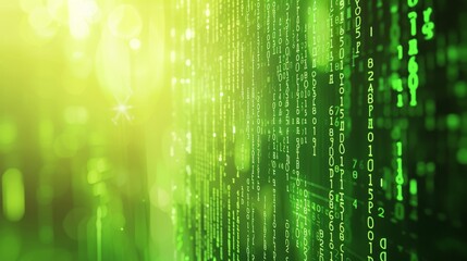 Bright green binary code streams down the screen, resembling the iconic matrix design. This futuristic image represents digital data, technology, and the flow of information in a high-tech world.