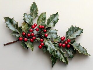 Wall Mural - Holly Sprig with Red Berries: A Festive Winter Illustration