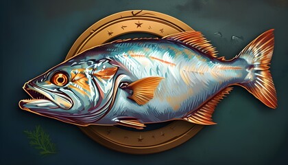 Wall Mural - Hand-drawn fish icon logo symbolizing conservation and sustainability in marine life