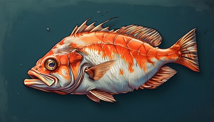 Wall Mural - Hand-drawn fish icon logo symbolizing conservation and sustainability in marine life