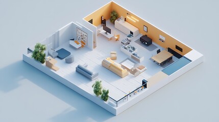 Poster - 3D Isometric View of Modern Home Interior Design, Living Room Layout