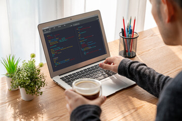 Software development programming on computer screen for modish application and program coding