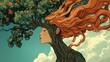 © ProPhotos - An abstract painting of a woman with a tree growing from her head, where the branches and leaves create an organic flow that unites the mystical beauty of the human soul and nature.