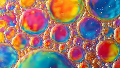 Wall Mural - colorful abstract liquid patterns with floating oil and bubbles in a mesmerizing chemical background