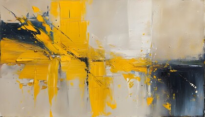 Canvas Print - Vibrant Abstract Composition of Yellow Canvas with Dynamic Brushstrokes and Colorful Oil Paint Textures