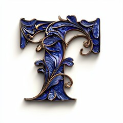 Wall Mural - Ornate 3D Letter with Periwinkle and Bronze Design