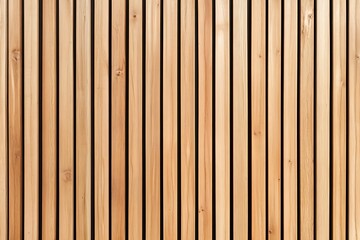  Wall made of wooden panels. Vertical wooden slats for facade cladding. Timber stripes made of beige pine. A modern plank surface for interior and exterior design. 