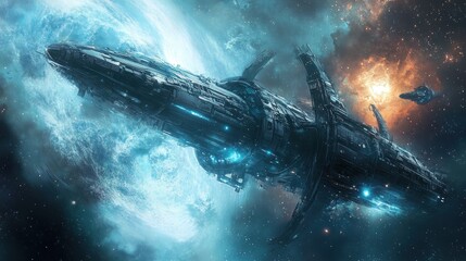 Wall Mural - A Massive, Futuristic Spaceship Soaring Through a Cosmic Nebula