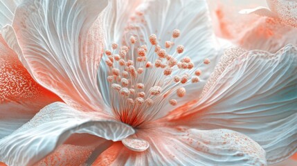 Wall Mural - Close-up of a Pink and White Flower's Stamen and Petals