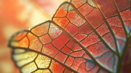 Poster - Close-up of a Red and Yellow Dragonfly Wing with Intricate Veins