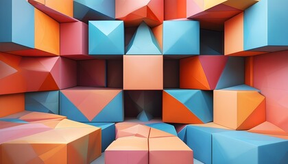 Wall Mural - Geometric abstraction featuring a dynamic array of cube shapes in a vibrant background