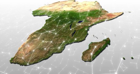 Leinwandbilder - Africa, map and networking with grid lines for international or global communication. Future, hologram and world with big data, internet or traffic on continent for cloud computing or satellite