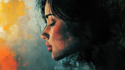 Wall Mural - A Close-Up Portrait of a Woman's Profile with Abstract Background