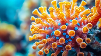 Wall Mural - Abstract colorful coral polyp macro shot with focus on textured surface