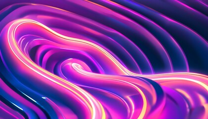 Wall Mural - Dynamic 3D Twisted Lines in Vibrant Neon Purple Abstract Background