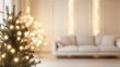 © InfiniteStudio - Blurry Christmas tree lights create a warm ambiance in a stylish white and beige living room during the holiday season