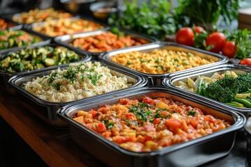 Variety of culinary delights. Teasty food in a salad bar at a restaurant. Selective focus