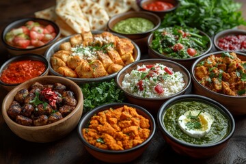 Variety of culinary delights. Teasty food in a salad bar at a restaurant. Selective focus