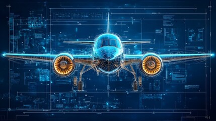 Wall Mural - detailed blueprint pictures of a modern airplane with precise technical drawings