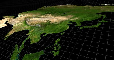 Leinwandbilder - Land, grid and world graphic of aerial view for topography, geology and earth map with global data of Indonesia. Globe, planet and environment for country and sea geography with wireframe background