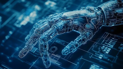 Wall Mural - blueprint images of an advanced industrial robotic arm system