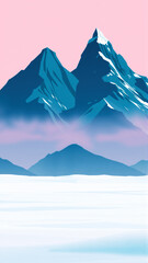 Wall Mural - Tall snow-capped mountain peaks against pink sky