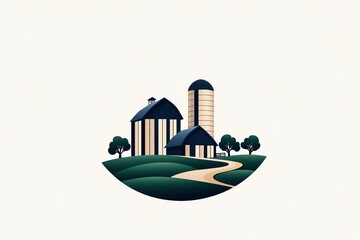 Aufkleber - Minimalist barn and silo outline, with simple geometric shapes capturing the essence of rural farming life in a clean, modern style