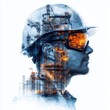 © Owl.Studio - Engineer silhouette with overlays of industrial structures, creative double exposure effect. Engineer and Double exposure.