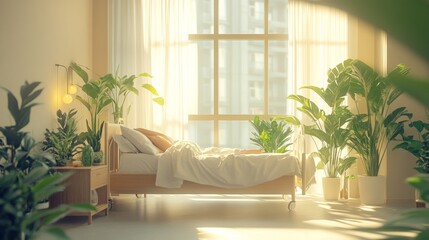 Wall Mural - Serene Bedroom with Indoor Plants