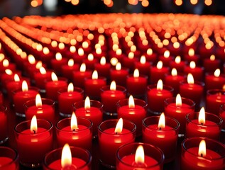 Background image full of red candles with flames creating a warm and romantic atmosphere, many red candlelit lights with a cozy feeling (23)