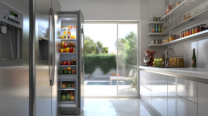 Sticker - illustration of stocked refrigerator, kitchen interior