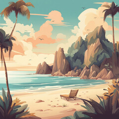 Poster - beautiful beach scenery illustration