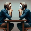 © customer solution - Face to face, people's masks, their real faces