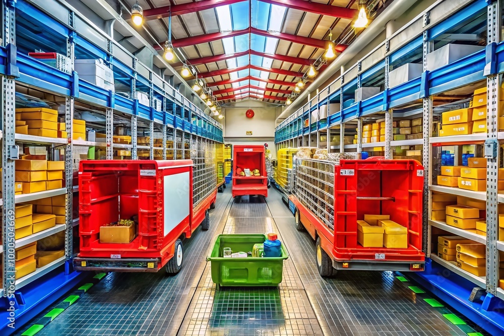Postal service truck interior showing sorting area and storage ...