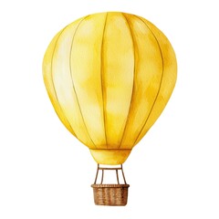 Yellow hot air balloon, white isolated background