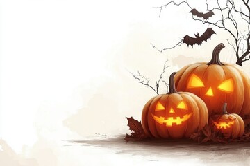 Sticker - Cluster of glowing jack o lanterns among twisted tree branches creating a spooky and eerie Halloween landscape